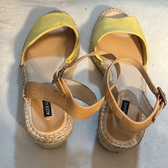 Alex Marie Sz 8 ankle strap nubuck yellow leather espadrille wedges sandals - Picture 4 of 8
